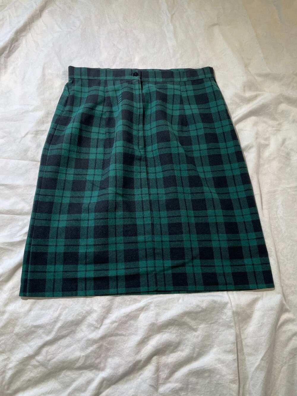 Vintage Hunt Club Green Black Plaid Midi Skirt Size 13 Tartan Preppy Academic